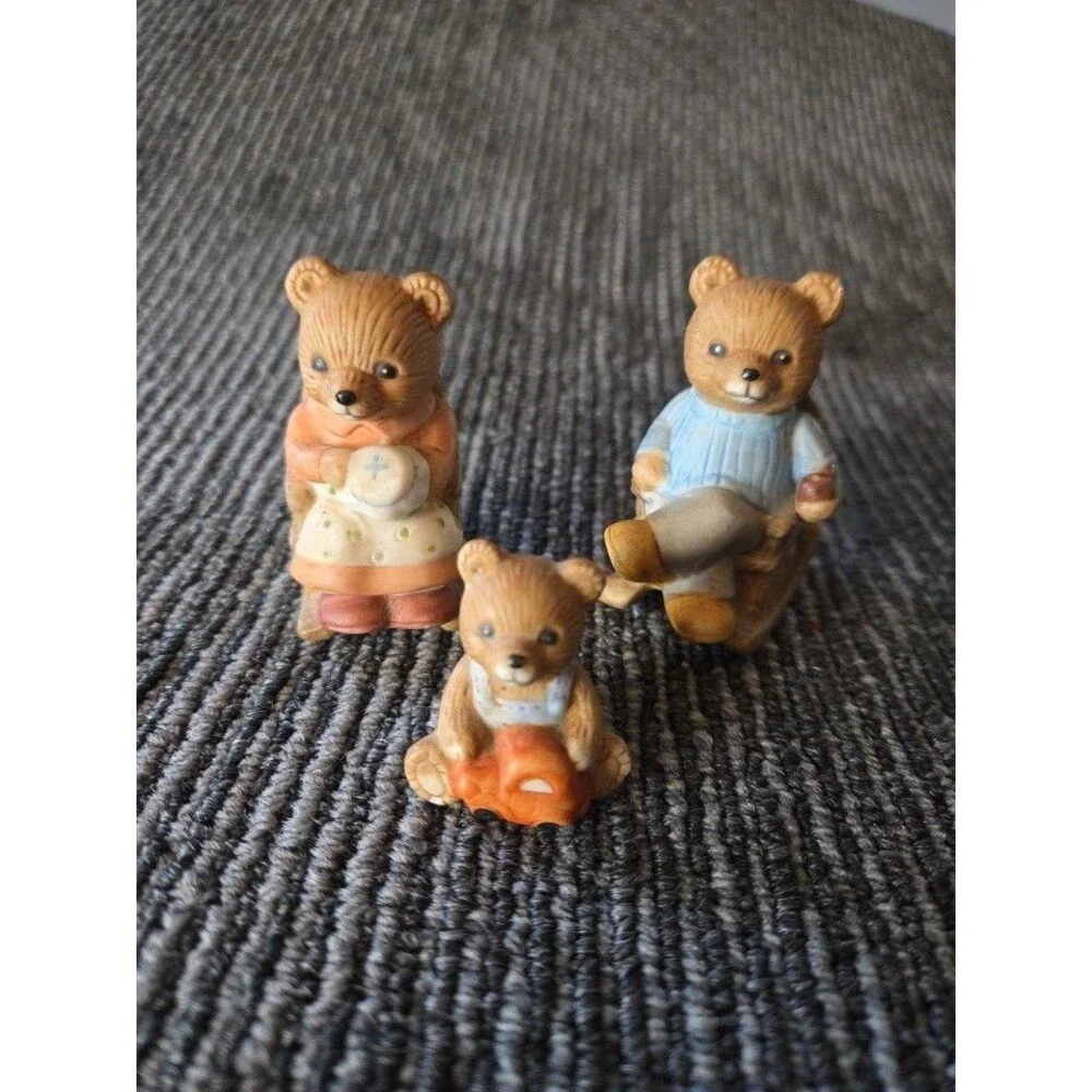 Homco Bear Family Figurines #1470 Rocking Chair  Set of 3 Ceramic Home Interiors